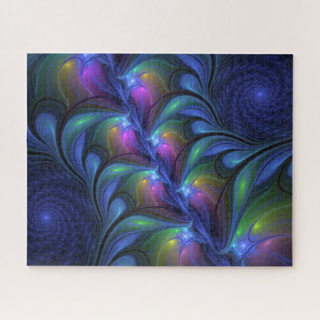 Puzzle Coloré Lumineux Abstrait Bleu rose Vert Fractal (Horizontal)