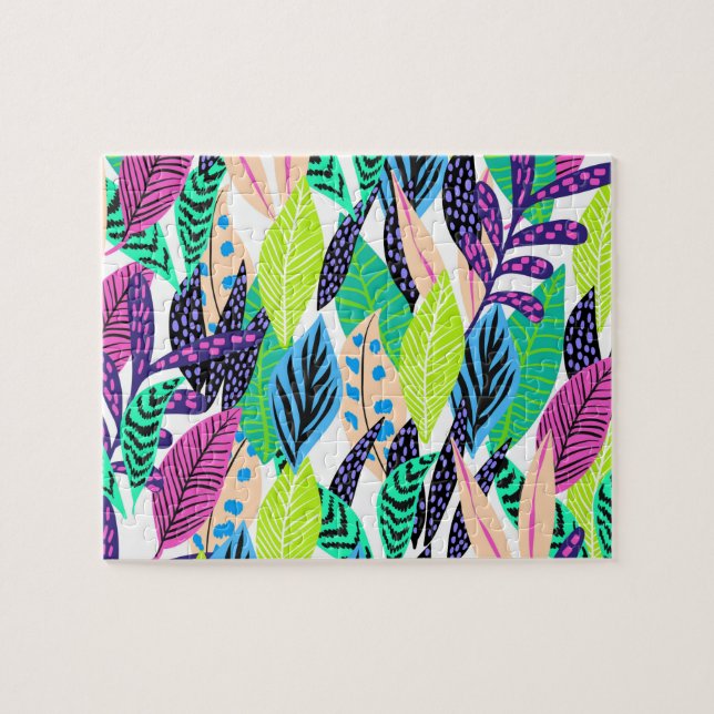 Puzzle Coloré Moderne Forêt Tropicale Feuille Motif (Horizontal)