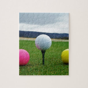 Puzzle Colored Golf Balls, mountain tee
