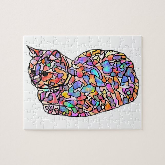 Puzzle Colorful Stained Glass Cat (Horizontal)