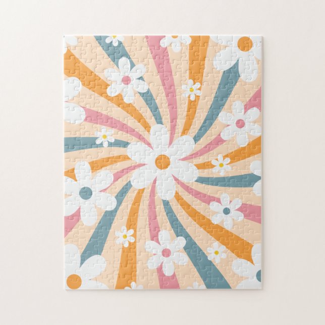 Puzzle Colorful Super Retro Sunshine & 60s Daisy Floral (Vertical)