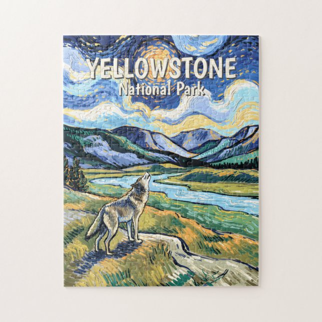 Puzzle Colorful Yellowstone National Park Wolf Howling (Vertical)