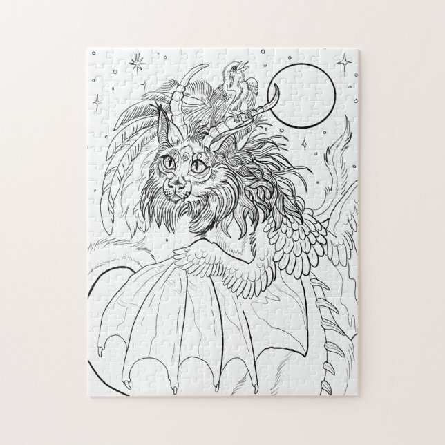 Puzzle Coloriez votre propre dragon de chat (Vertical)