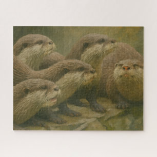 Puzzle Compagnie curieuse - Famille Otter sur les rochers