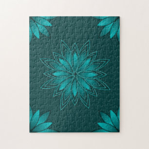 Puzzle Conception de mandala à feuilles sarcelles sur fon
