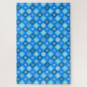 Puzzle Conception de motifs de flocons de neige bleus mig