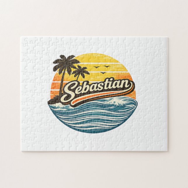 Puzzle Conception de nom de Sebastian Retro Sunset (Horizontal)