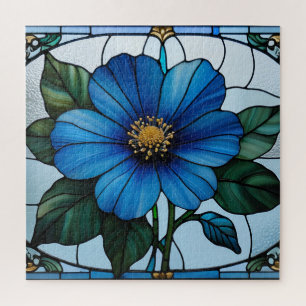 Puzzle Conception florale en verre bleu teinté