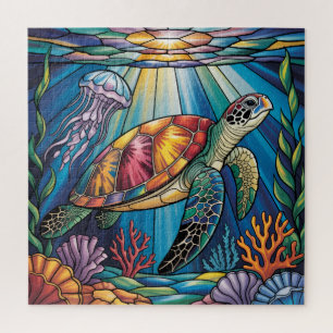 Puzzle Conception vibrante de tortue marine en verre colo