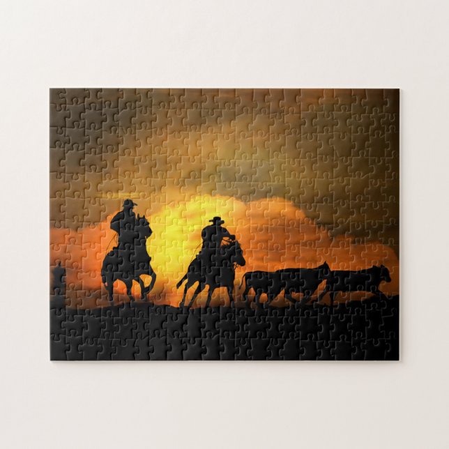 Puzzle Conduite de bétail avec des cowboys et des chevaux (Horizontal)