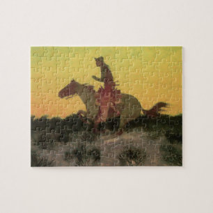 Puzzle Contre le coucher du soleil par Remington, Cowboys