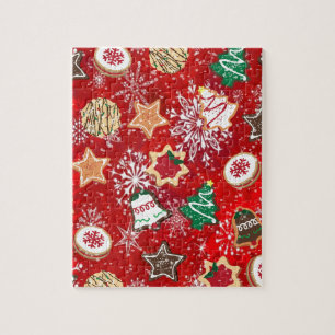 Puzzle Cookies de Noël et flocons de neige en rouge