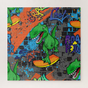 Puzzle Cool Dinosaur Skateboard Motif sans couture