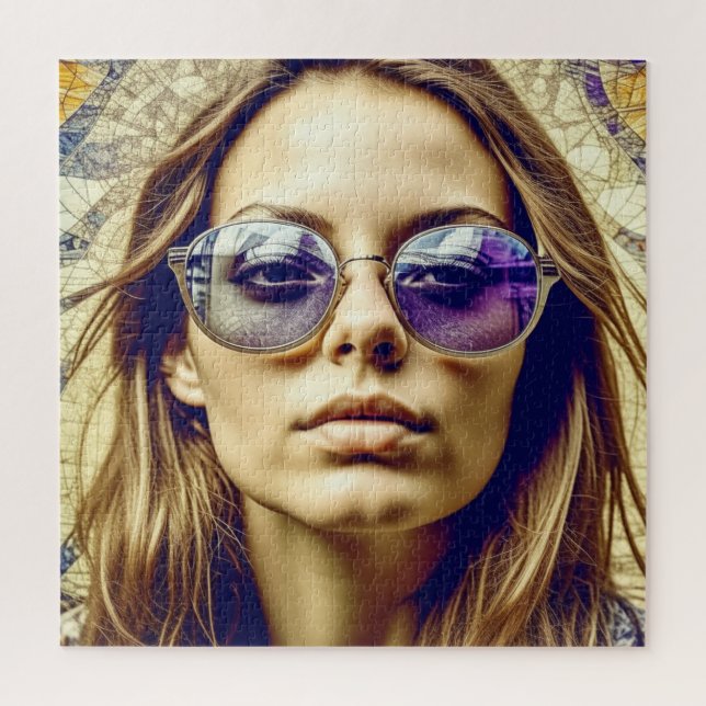 Puzzle Cool Lady avec réflexion dans ses lunettes de sole (Vertical)