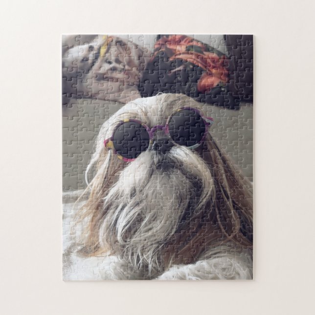 Puzzle Cool Shih Tzu cheveux longs Lunettes de soleil vin (Vertical)