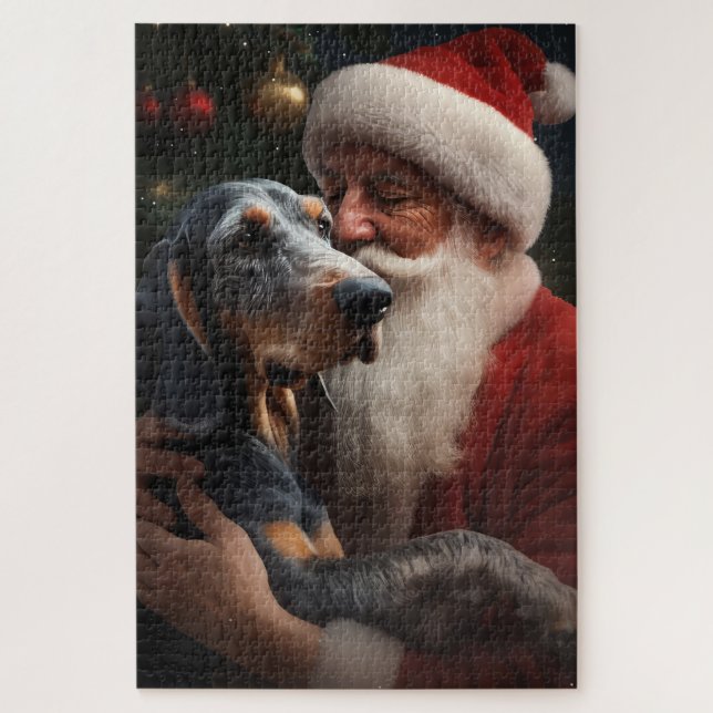Puzzle Coonhound Bluetick avec Noël au Père Noël (Vertical)