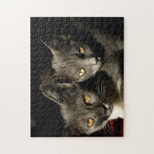 Puzzle Copule de chat gris (Vertical)