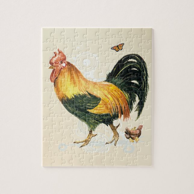 Puzzle Coq fier avec la poule et les poulets (Vertical)