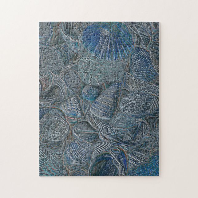 Puzzle Coquillages Océan Plage Bleu Métal Nautique (Vertical)