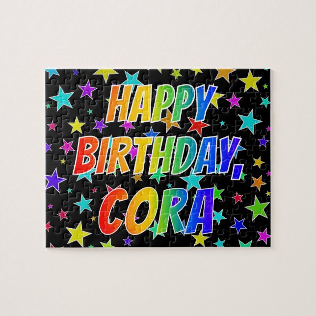 Puzzle "CORA" Prénom, Amusant "HEUREUX ANNIVERSAIRE" (Horizontal)