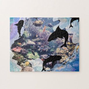 Puzzle Coraux, Coques, Silhouettes de poissons sous-marin