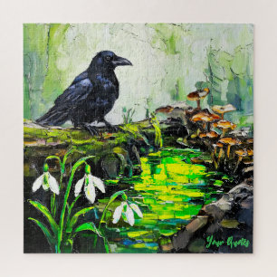 Puzzle Corbeau noir et ruisseau forestier luisant - Peint