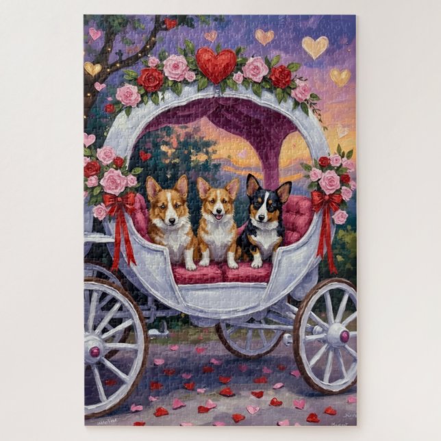 Puzzle Corgi Chien Saint-Valentin  (Vertical)