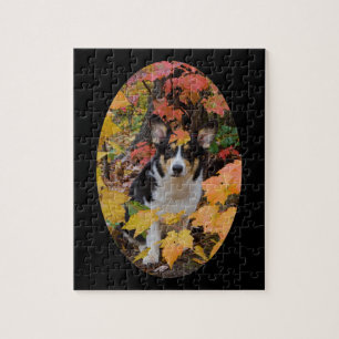 Puzzle Corgi et conception de couleurs d'automne