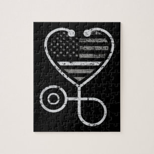 Puzzle Correction Infirmière fine ligne gris Coeur US dra