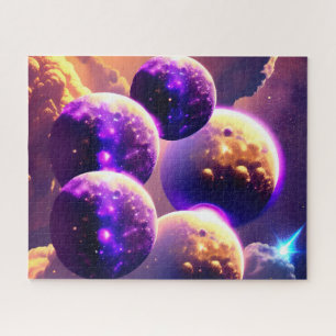 Puzzle Cosmique de nombreuses lunes violettes dans l'univ