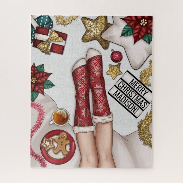 Puzzle Cosy Joyeux Noël Gingerpain Rouge Chaussettes Swea (Vertical)