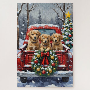 Puzzle Coton de Tulear camion rouge de Noël Vacances