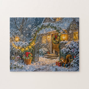 Puzzle Cottage d'hiver avec Écureuil, Chat et Artwor de R