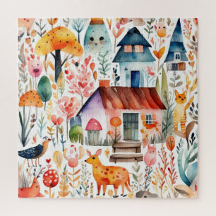 Puzzle Cottage noyau floral de campagne animaux maisons