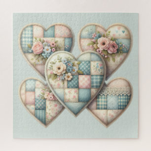 Puzzle Cottagecore Pastel Cœurs Patchwork