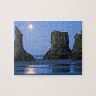 Puzzle Coucher de lune, plage de Bandon, Oregon.