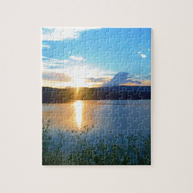 Puzzle Coucher de soleil bleu sur le lac (Vertical)