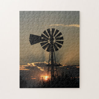 Puzzle Coucher de soleil de moulin à vent Kansas avec ray