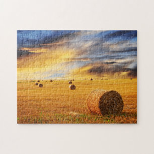 Puzzle Coucher de soleil d'or sur le terrain agricole