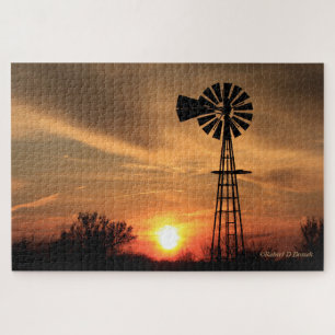 Puzzle Coucher de soleil du Kansas avec le moulin à vent 