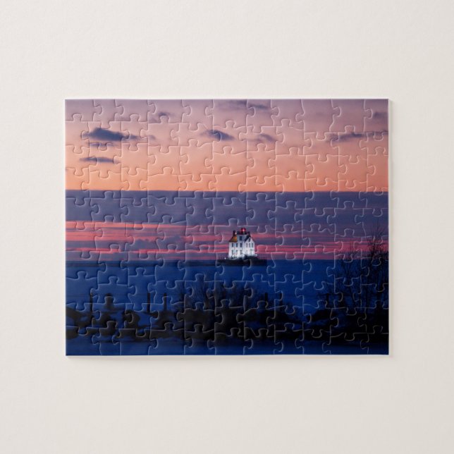 Puzzle Coucher de soleil du lac Lighthouse (Horizontal)