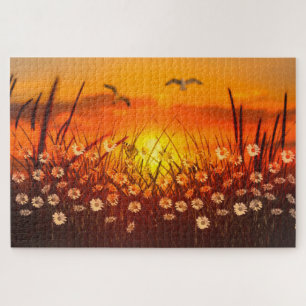 Puzzle Coucher de soleil et marguerites