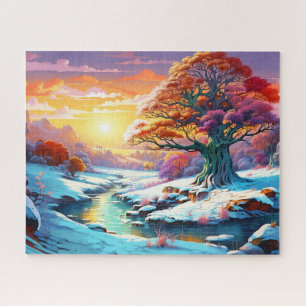 Puzzle Coucher de soleil Neige Nature Colorée Imprimer Pa