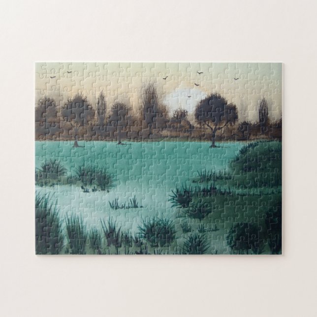 Puzzle Coucher de soleil pittoresque sur les plaines bois (Horizontal)