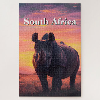 Puzzle Coucher de soleil rétro Rhinocéros d'Afrique du Su