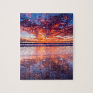 Puzzle Coucher de soleil rouge sur la mer, Californie