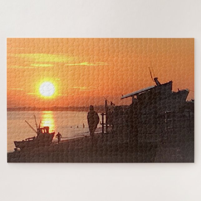 Puzzle Coucher de soleil sur Hythe Bay Kent Bateaux de pê (Horizontal)