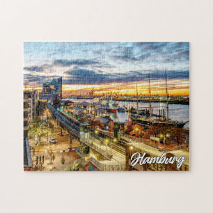 Puzzle Coucher de soleil sur la belle Hambourg, Allemagne