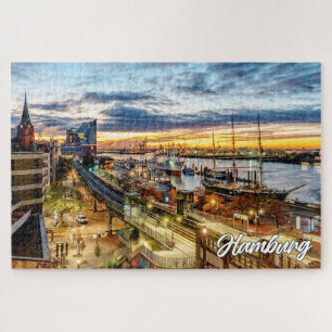 Puzzle Coucher de soleil sur la belle Hambourg, Allemagne