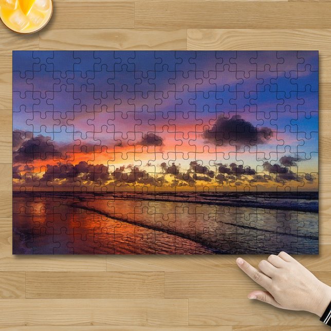 Puzzle Coucher de soleil sur la plage, ciel bleu nuageux (Créateur téléchargé)